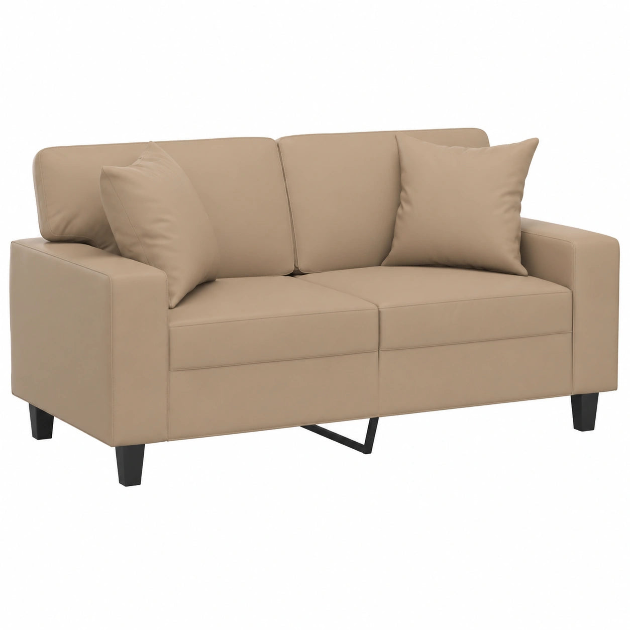 Moderner 2-Sitzer Kunstledersofa mit Zierkissen in Cappuccino Braun