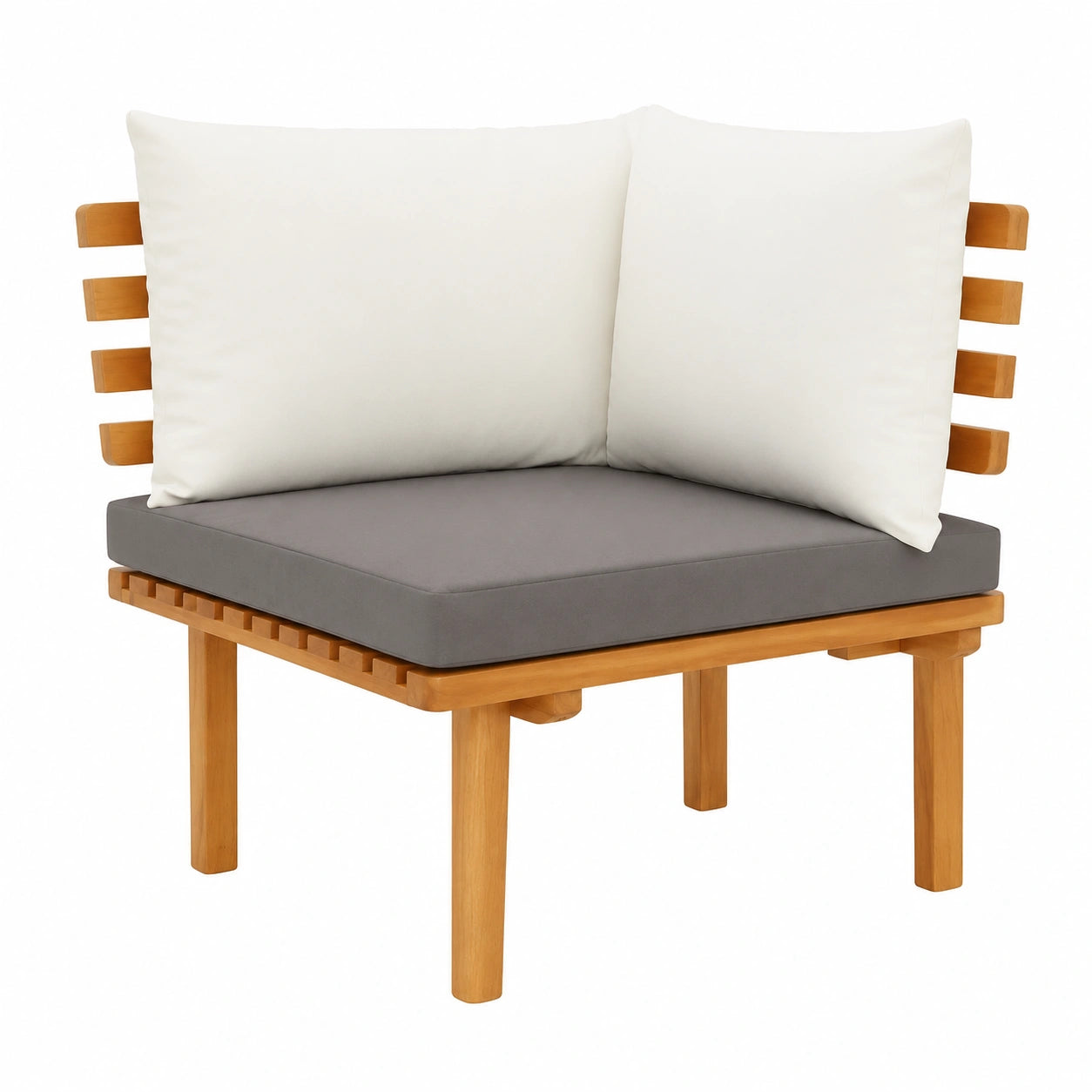 Ecksofa aus massivem Akazienholz mit Kissen für den Garten