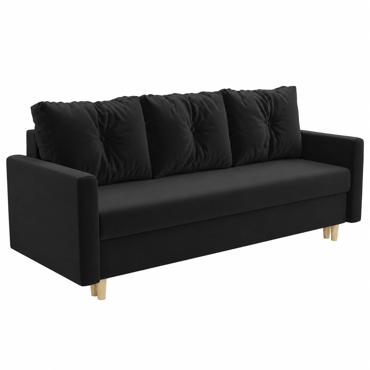 Skandinavisches Schlafsofa Rico mit Bettkasten und Bonell-Federkern - Schwarzer Velours