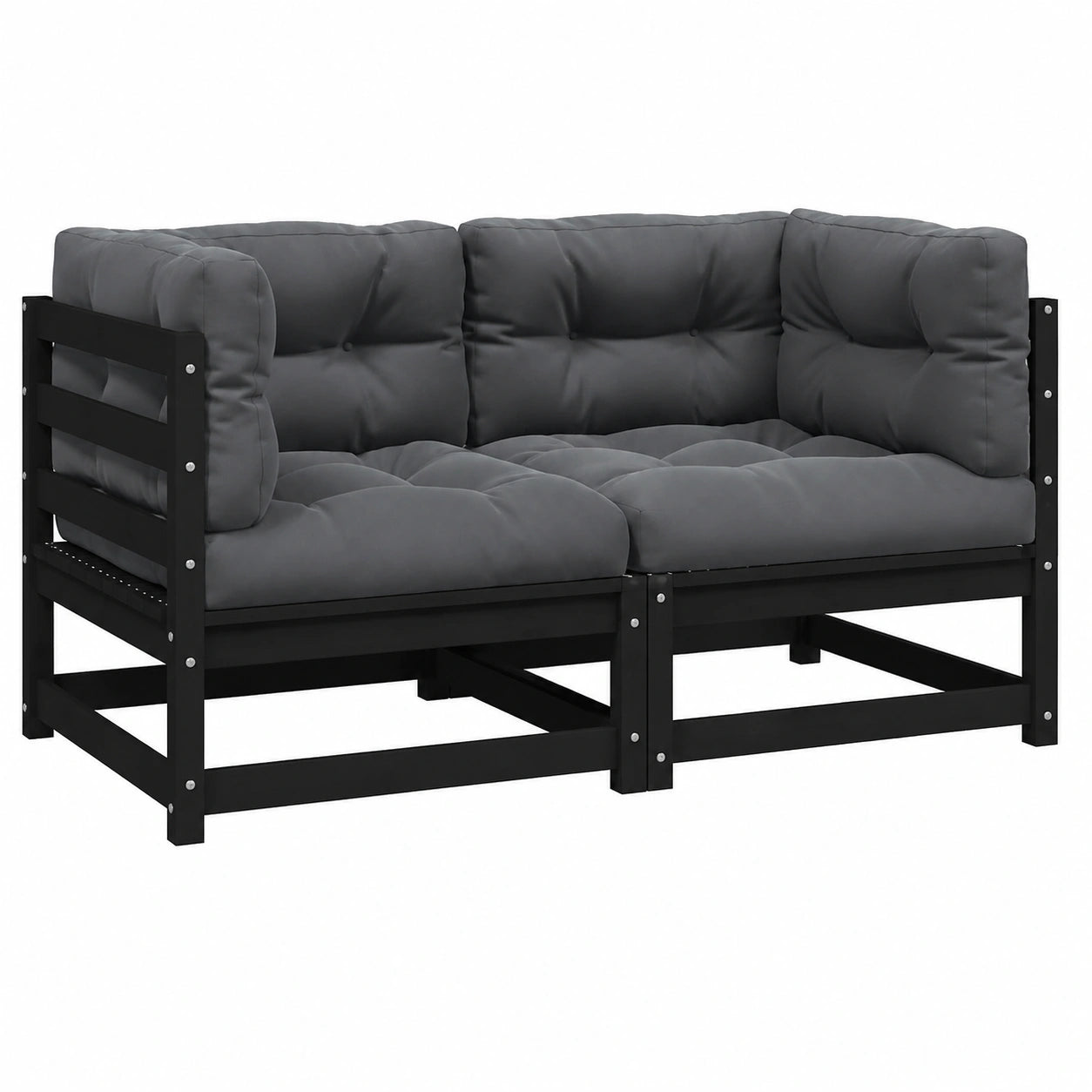 Modernes 2-Sitzer Gartensofa aus Kiefernholz mit Anthrazit-Kissen für Balkon und Terrasse