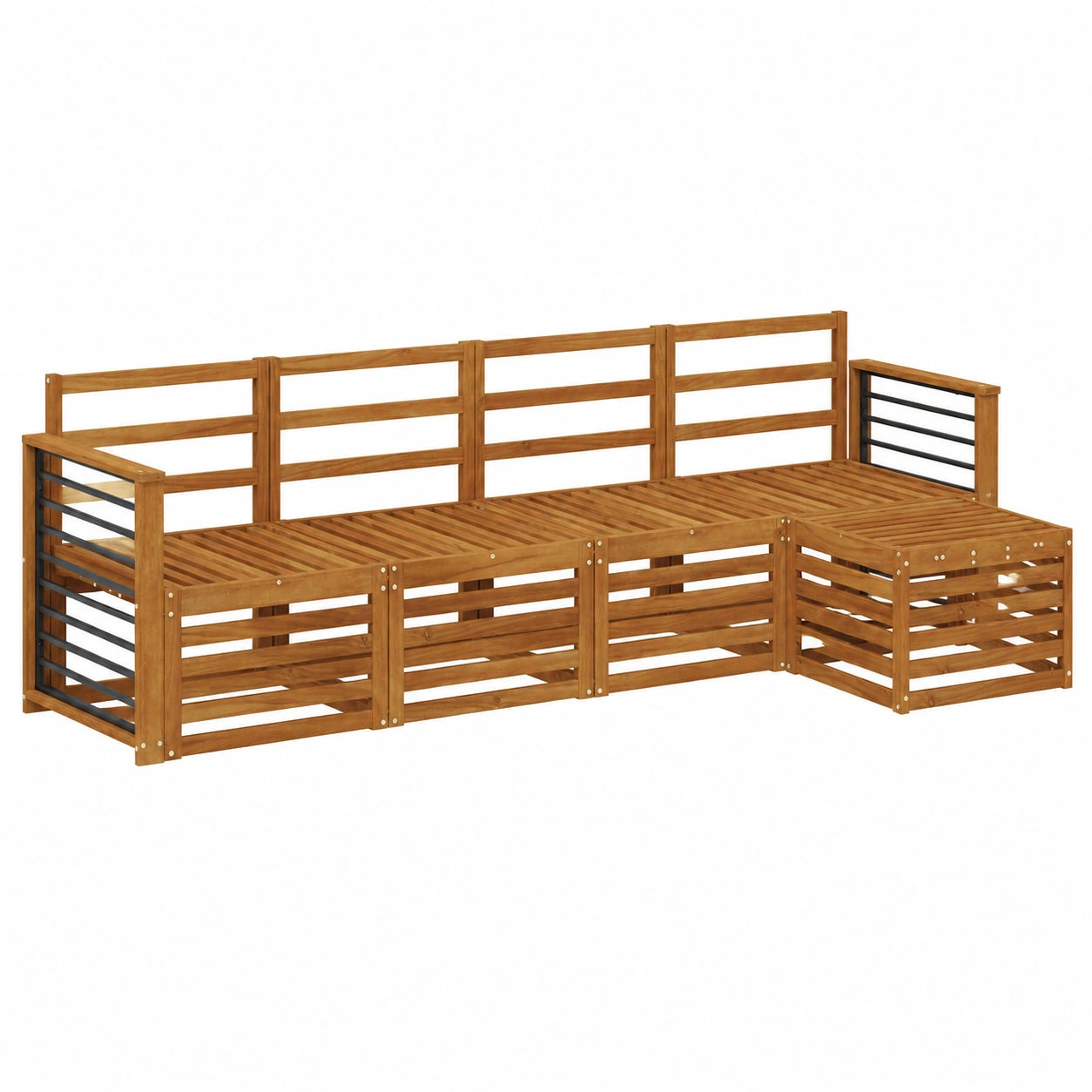 5-teiliges Akazienholz Gartenmöbel-Set, Modularsofa für Terrasse, Outdoor Lounge-Set, natur, 249x122,5x73 cm