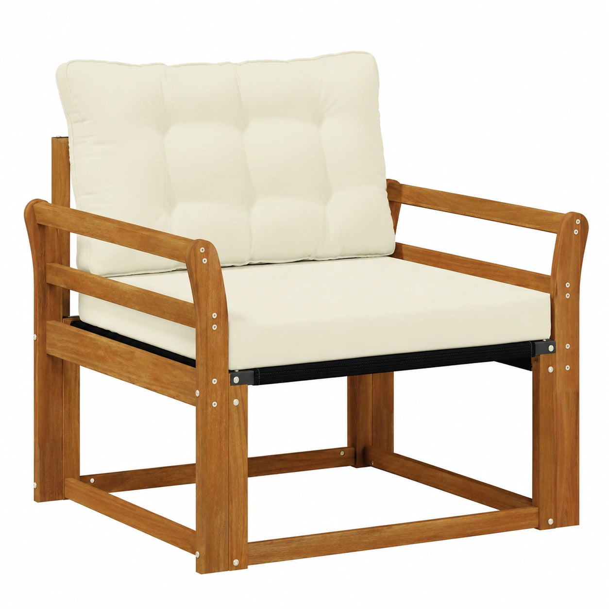 Gartensofa aus Akazienholz, Loungesessel mit Polsterung, Modularsofa für Terrasse & Garten, Armlehnen, Natürliches Latten-Design, Sitzhöhe 37 cm