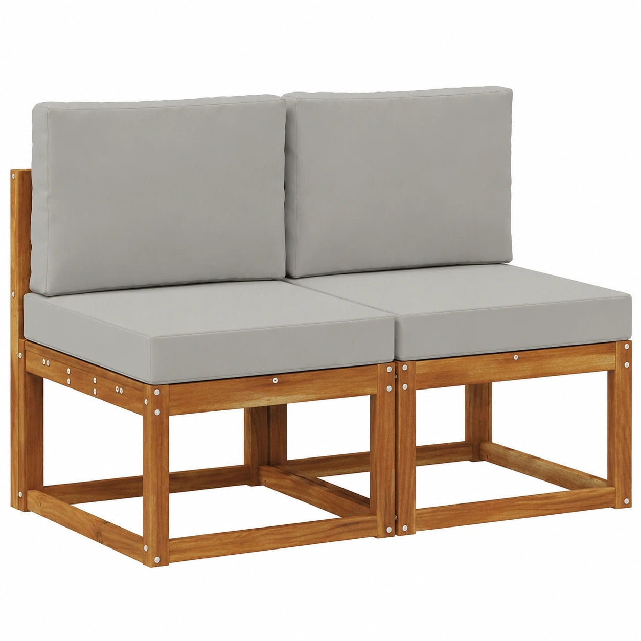Akazienholz-Zweisitzer-Gartensofa, Natürliche Modulbauweise, Latten-Design für Außenbereiche