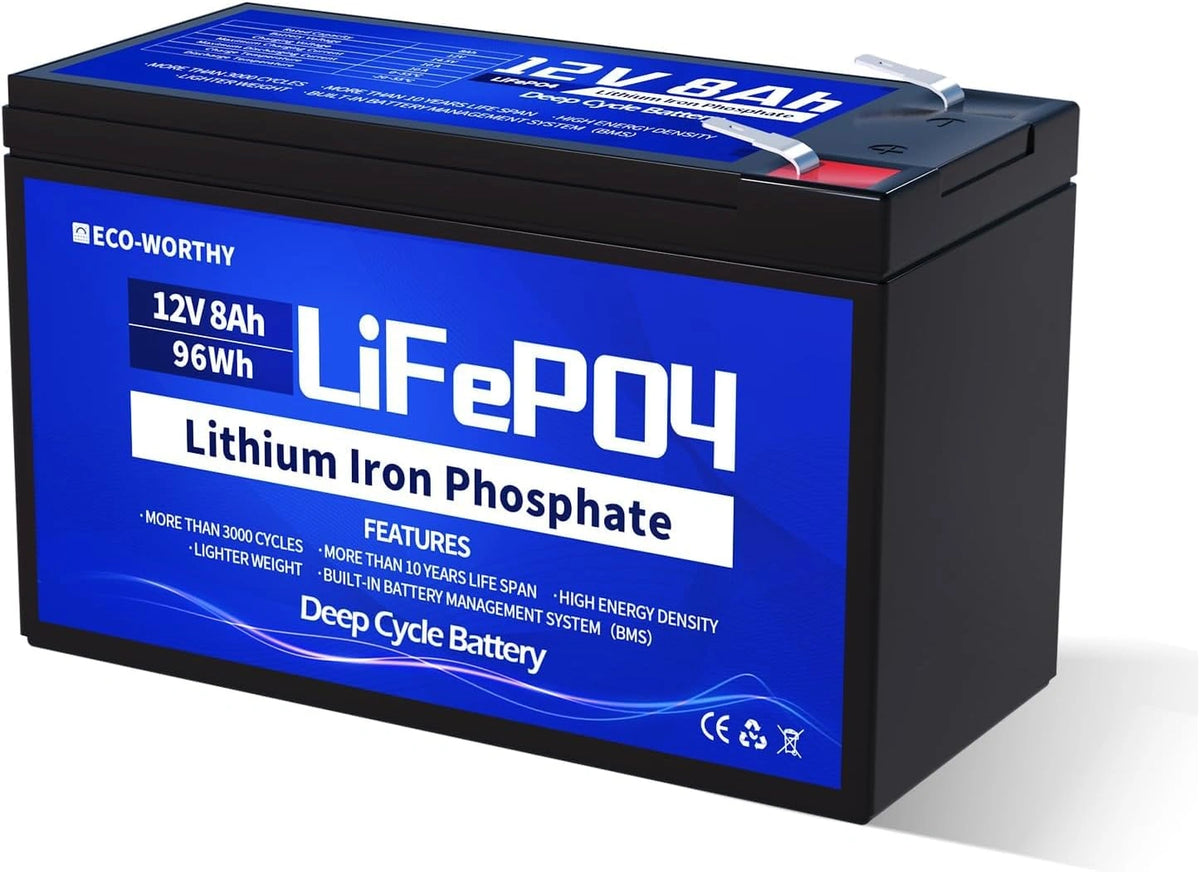 Akumulator ECO-WORTHY LiFePO4, 8 Ah, 12 V, kolor niebieski