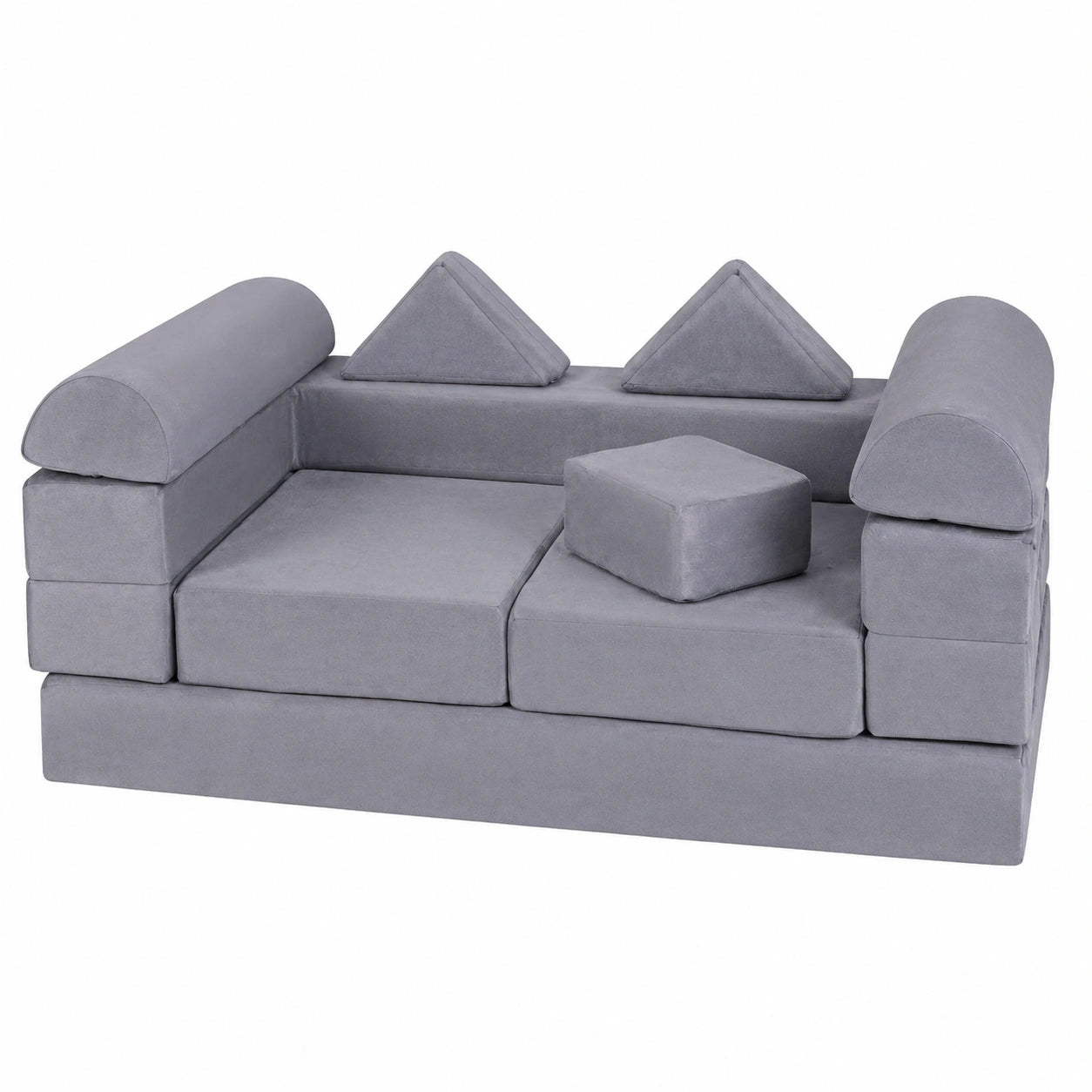 Flexibles Kindersofa Set, 9-teiliges Schaumstoffspielsofa mit weichem Bezug, Modulares Spiel- und Schlafsofa für Kinder (Grau)