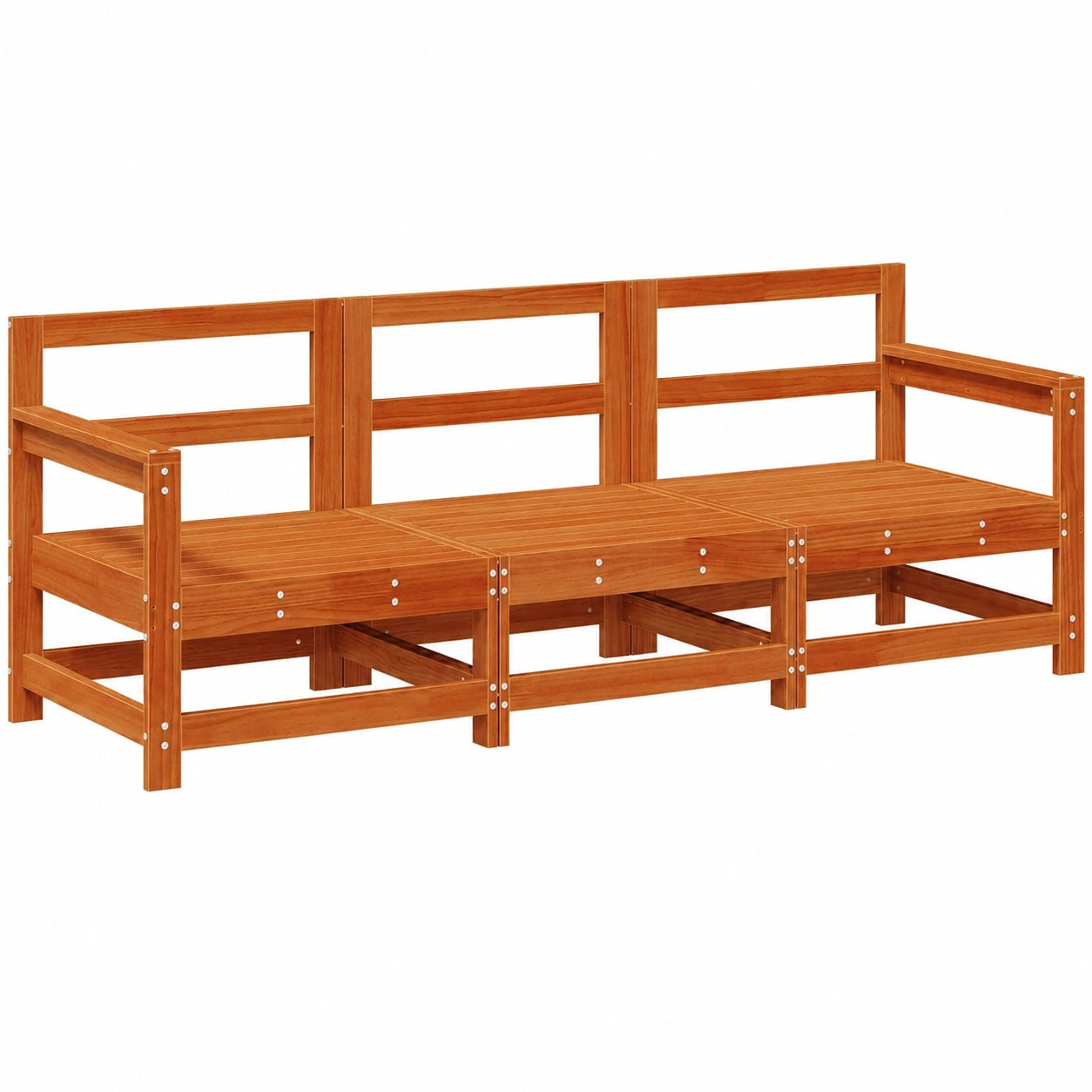 Modulares Garten-Sofa Set 3-teilig Wachsbraun, Outdoor Relax-Sitzgruppe aus Kiefernholz