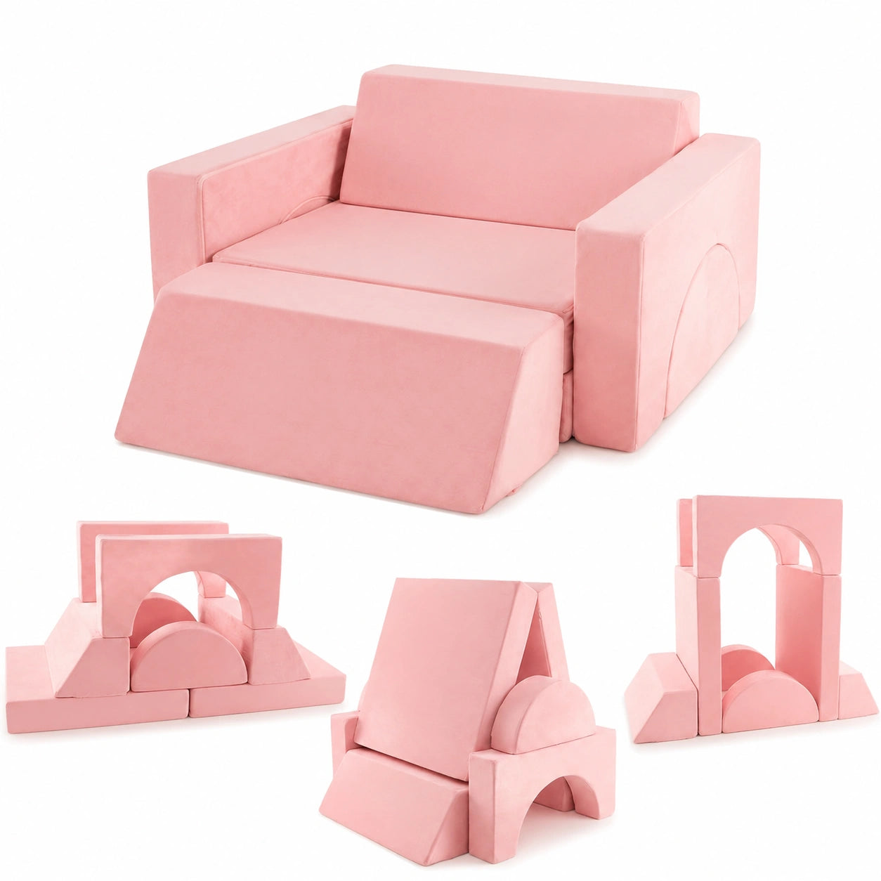 Modulares Kindersofa mit Abnehmbarem Bezug für Spiel- und Kinderzimmer, Rosa