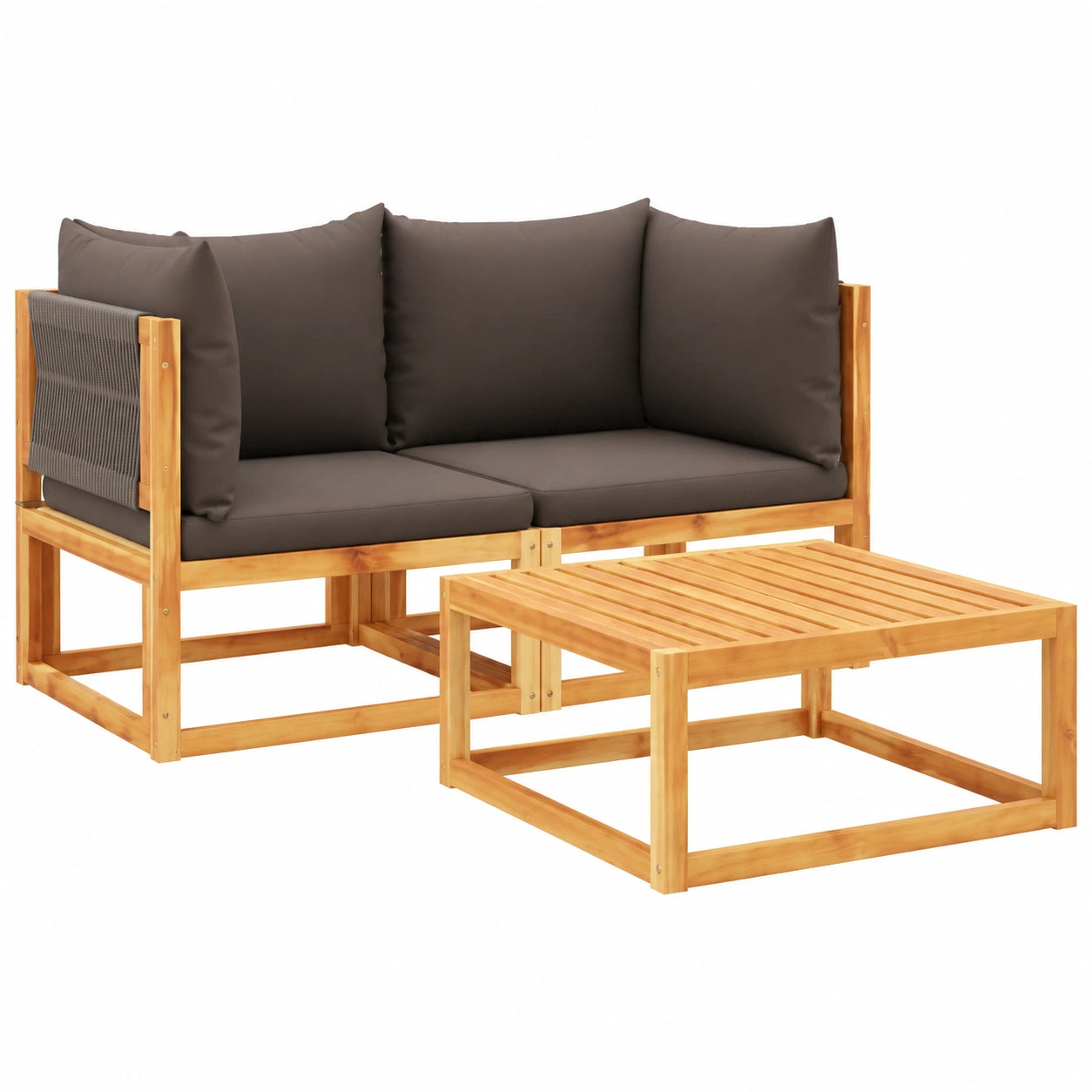 2-teiliges Gartensofa-Set aus Akazienholz und Seilgeflecht, inklusive abnehmbarer Kissen, ideal für Balkon, Terrasse und Garten