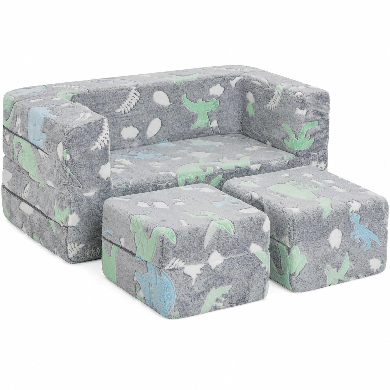 Modulares Kinder-Sofa mit leuchtendem Bezug, abnehmbar und waschbar, ideal für Spiel- und Kinderzimmer (Grauer Dinosaurier)