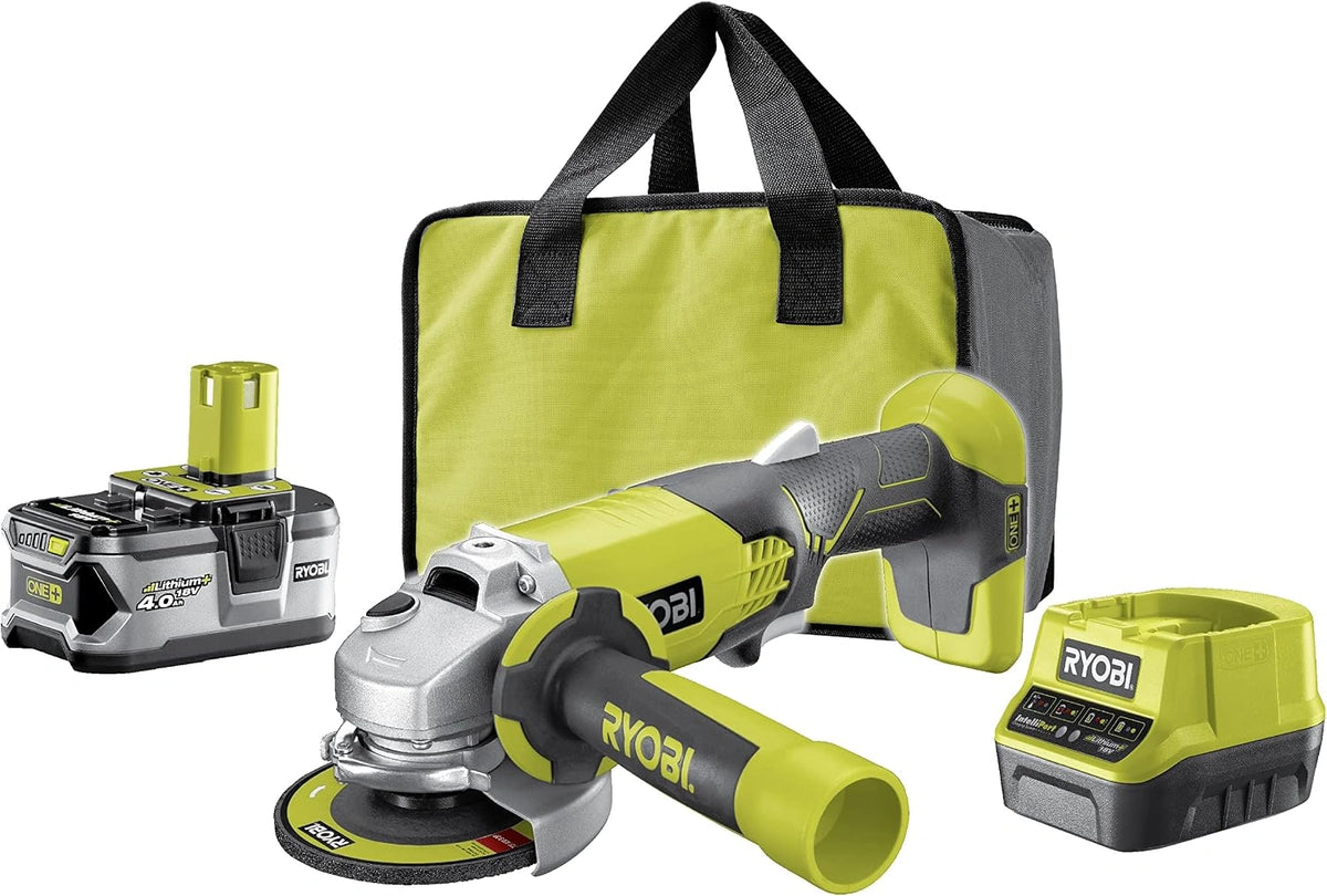 Szlifierka kątowa Ryobi R18AG-140S, 4,0 Ah, 18 V, kolor żółty i szary