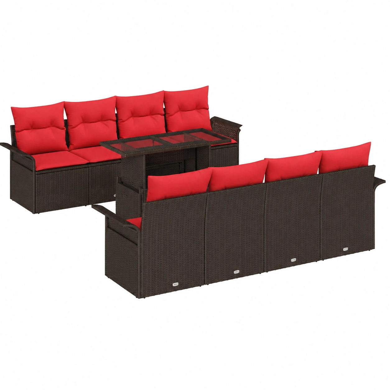 Modernes Poly-Rattan Gartensofa-Set 8-teilig, Braun, Inklusive Kissen, UV-beständig