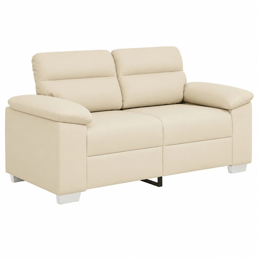Kunstleder 2-Sitzer-Sofa in Creme, 160x81x84 cm, Modernes Design