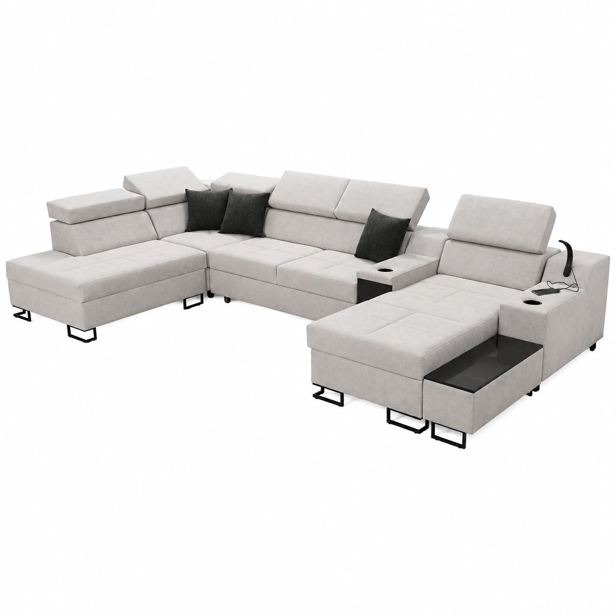 Ecksofa Fosti V mit Schlaffunktion und USB-Eingang, inklusive Bettkasten, Wohnlandschaft Rechts