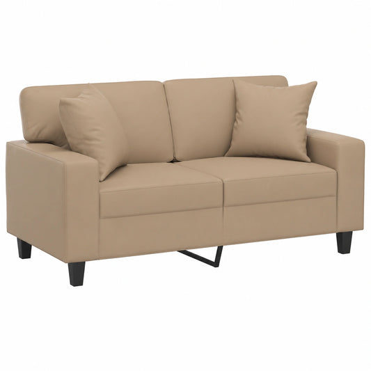 Moderner 2-Sitzer Kunstledersofa mit Zierkissen in Cappuccino Braun