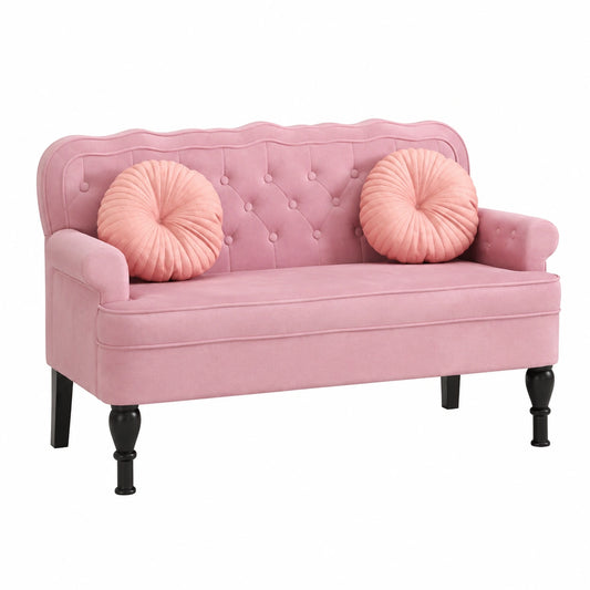 Retro 2-Sitzer Loungesofa mit Armlehnen und Rückenlehne, Rosafarbenes Küchen- und Esszimmerbank