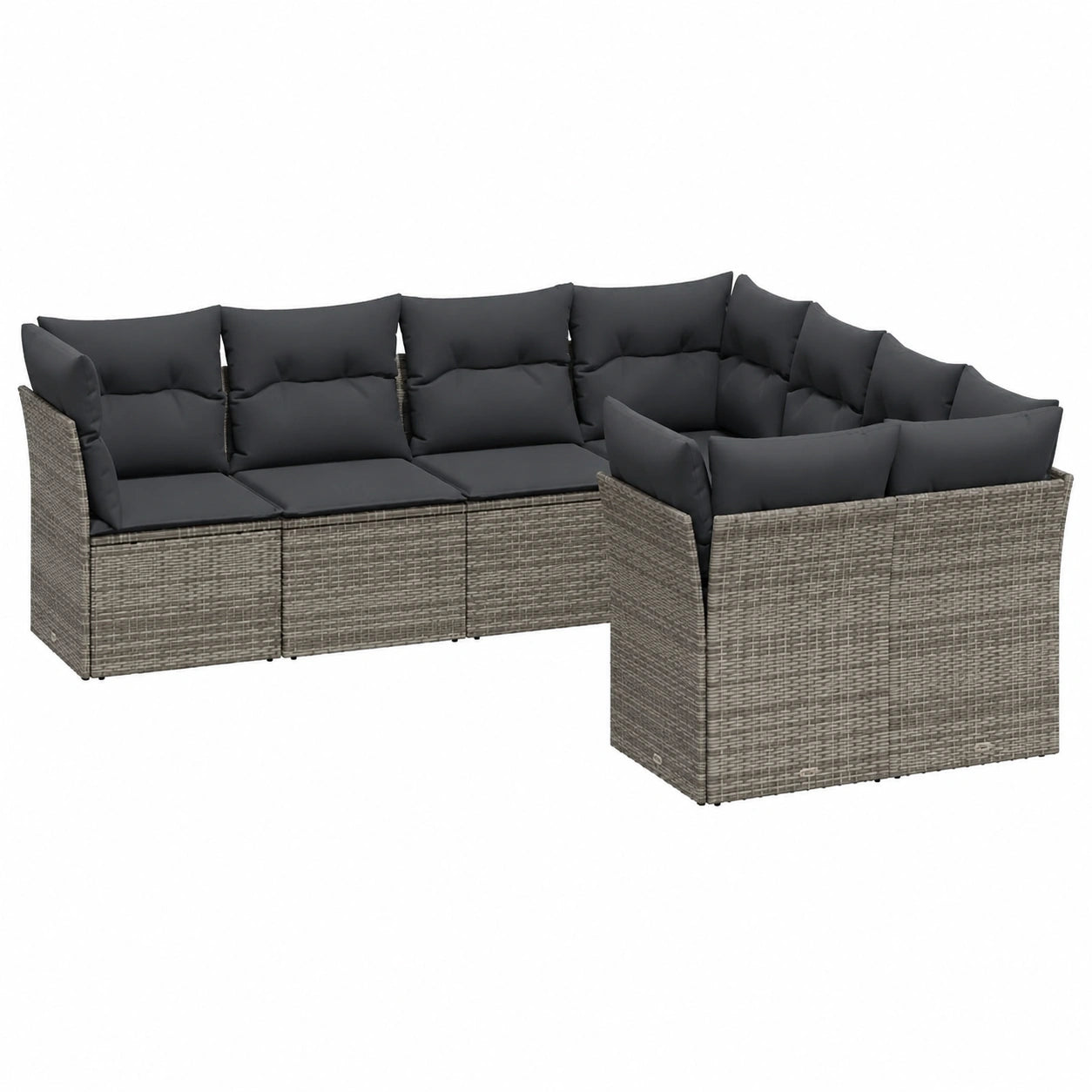 Gartenmöbel Set aus Poly Rattan, 8-teiliges Loungesofa mit Kissen, Modulares Sofa für Terrasse und Balkon, Grau mit Stahlrahmen