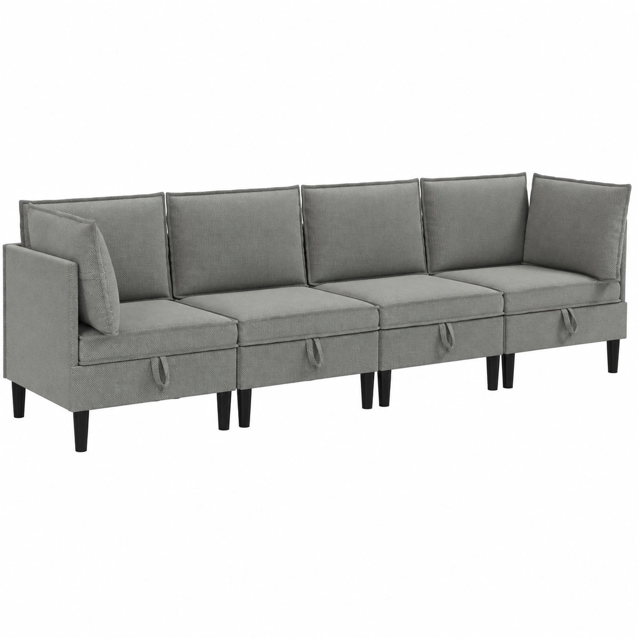 Modernes 4-teiliges Ecksofa aus Stoff, Dunkelgrau, Ergonomisches Design mit Sperrholzrahmen
