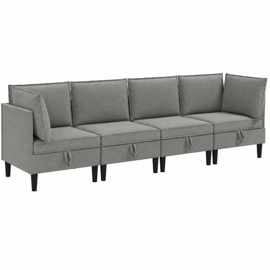 Modernes 4-teiliges Ecksofa aus Stoff, Dunkelgrau, Ergonomisches Design mit Sperrholzrahmen