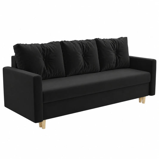 Skandinavisches Schlafsofa Rico mit Bettkasten und Bonell-Federkern - Schwarzer Velours
