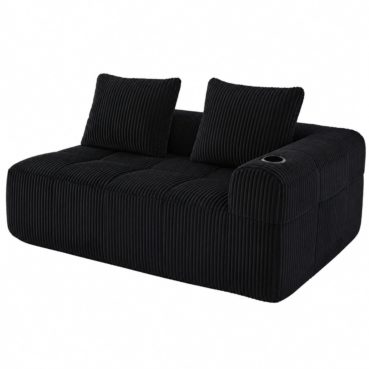 OCACA Modulares Sofa mit Liegefunktion, ohne Montage, weiche Polsterung, inklusive Getränkehalter & Seitentasche, Ideal als Couch oder Relaxliege, Schwarz, 2-Sitzer
