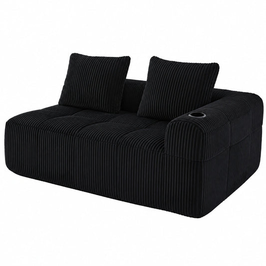 OCACA Modulares Sofa mit Liegefunktion, ohne Montage, weiche Polsterung, inklusive Getränkehalter & Seitentasche, Ideal als Couch oder Relaxliege, Schwarz, 2-Sitzer