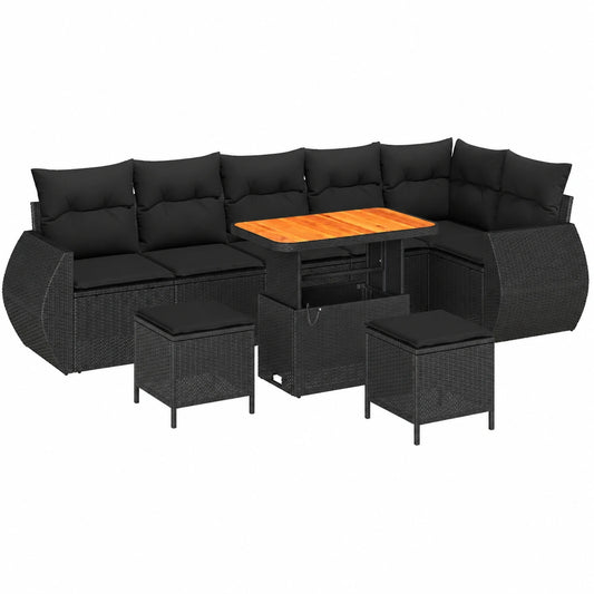 Modulares Poly-Rattan Garten-Sofa-Set, 9-teilig, Schwarz, Komfort für Außenbereich