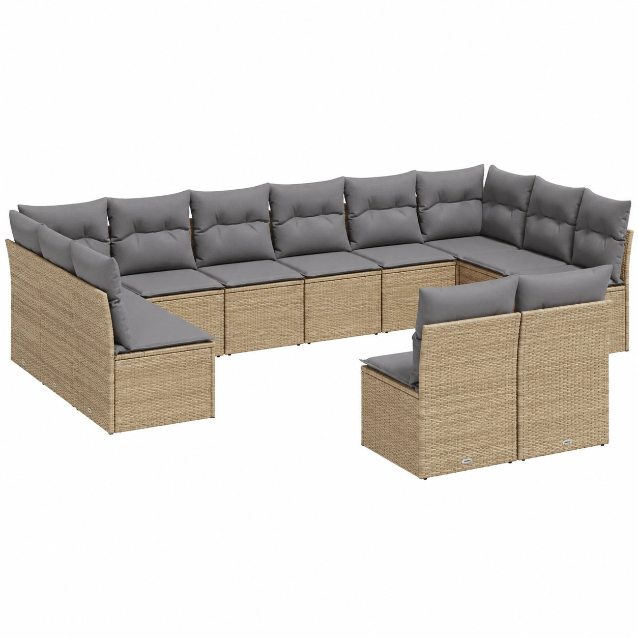 Garten-Lounge-Set aus Poly Rattan mit Kissen, 12-teilig, Beige für Terrasse