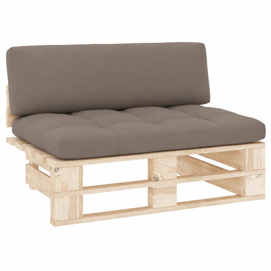 Modulares Paletten-Mittelsofa aus Kiefernholz mit Taupe Kissen für Garten