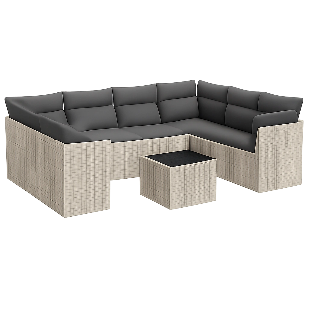 Modulares Rattan Loungeset: 11-teiliges Garten-Sofagarnitur mit Tisch und Stauraum, Outdoor-Möbel für Terrasse und Garten, Hellgrau