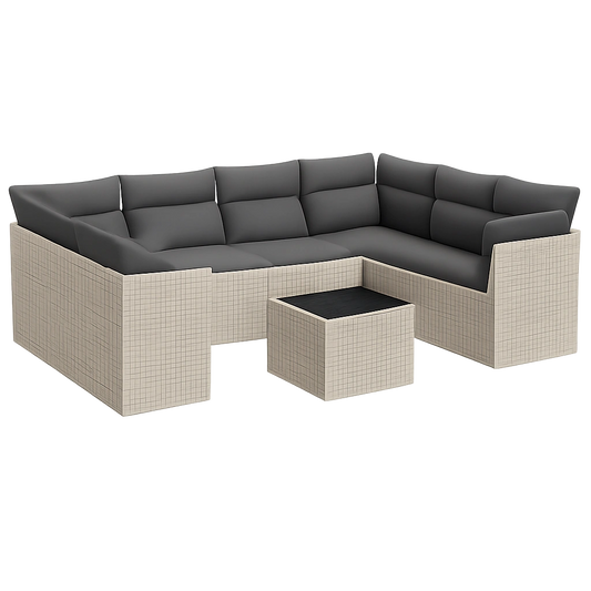 Modulares Rattan Loungeset: 11-teiliges Garten-Sofagarnitur mit Tisch und Stauraum, Outdoor-Möbel für Terrasse und Garten, Hellgrau