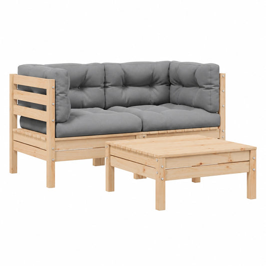 3-teiliges Gartenlounge-Set aus Massivholz Kiefer Grau, Eckmodul-Sofa und Hocker für Balkon und Terrasse