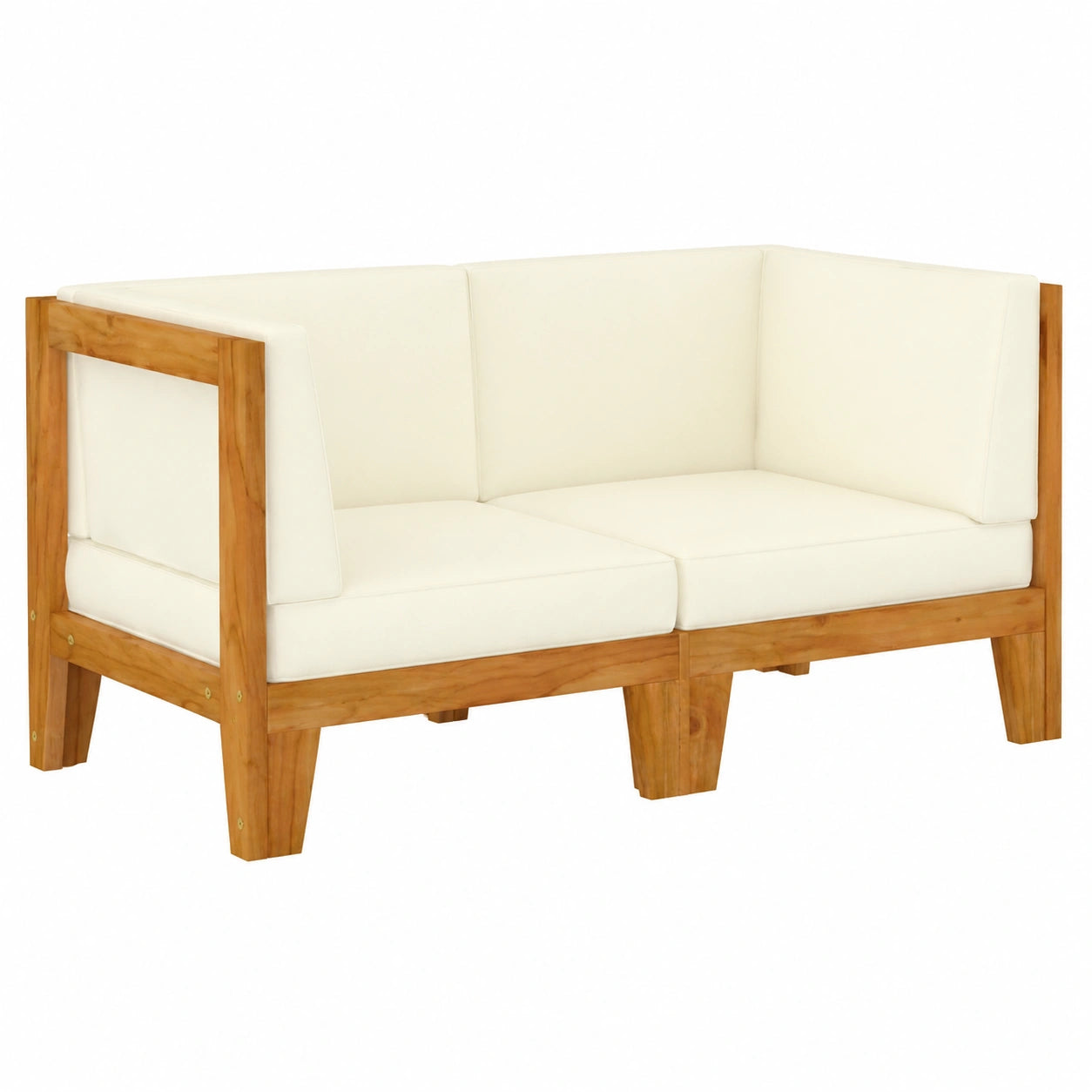 Akazienholz 2-Sitzer Modulsofa mit Cremeweißen Kissen für Garten