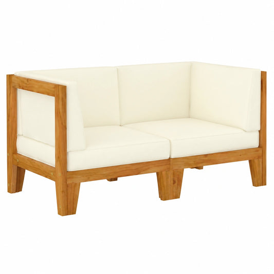 Akazienholz 2-Sitzer Modulsofa mit Cremeweißen Kissen für Garten