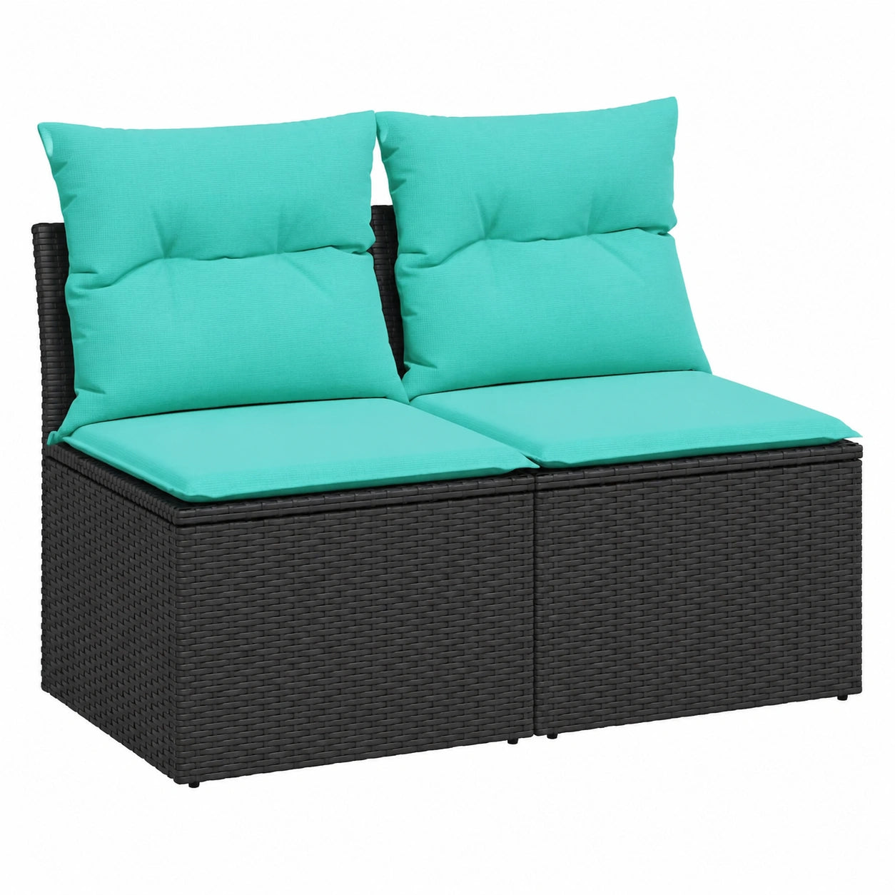 2-teiliges Garten-Sofaset, Rattanmöbel für Terrasse und Balkon, Modulares Sofa mit blauen Kissen, Lounge-Elemente aus PE-Rattan und Stahlrahmen