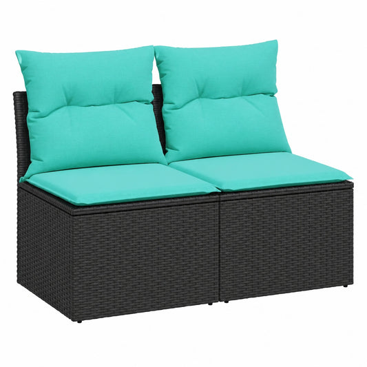 2-teiliges Garten-Sofaset, Rattanmöbel für Terrasse und Balkon, Modulares Sofa mit blauen Kissen, Lounge-Elemente aus PE-Rattan und Stahlrahmen