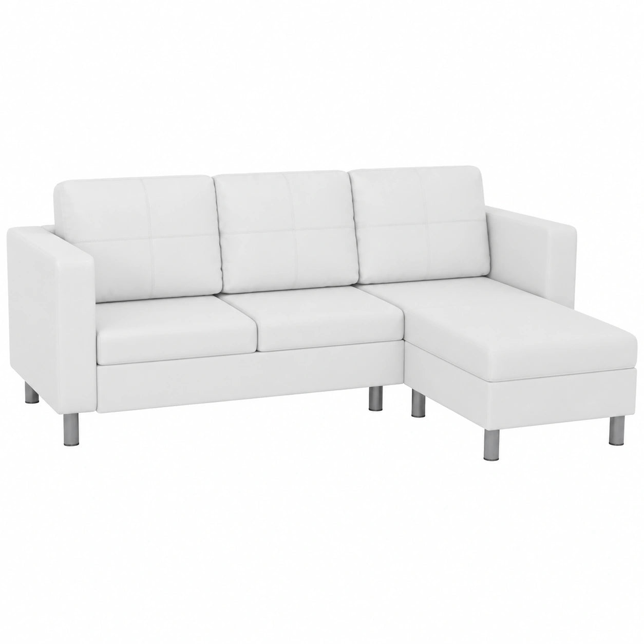 Ecksofa 3-Sitzer aus Kunstleder Weiß mit Chaiselongue, Verstellbarem Schlafbereich, Modernes Wohnzimmermöbel für optimalen Komfort