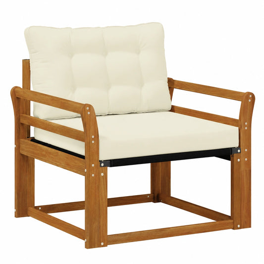 Gartensofa aus Akazienholz, Loungesessel mit Polsterung, Modularsofa für Terrasse & Garten, Armlehnen, Natürliches Latten-Design, Sitzhöhe 37 cm