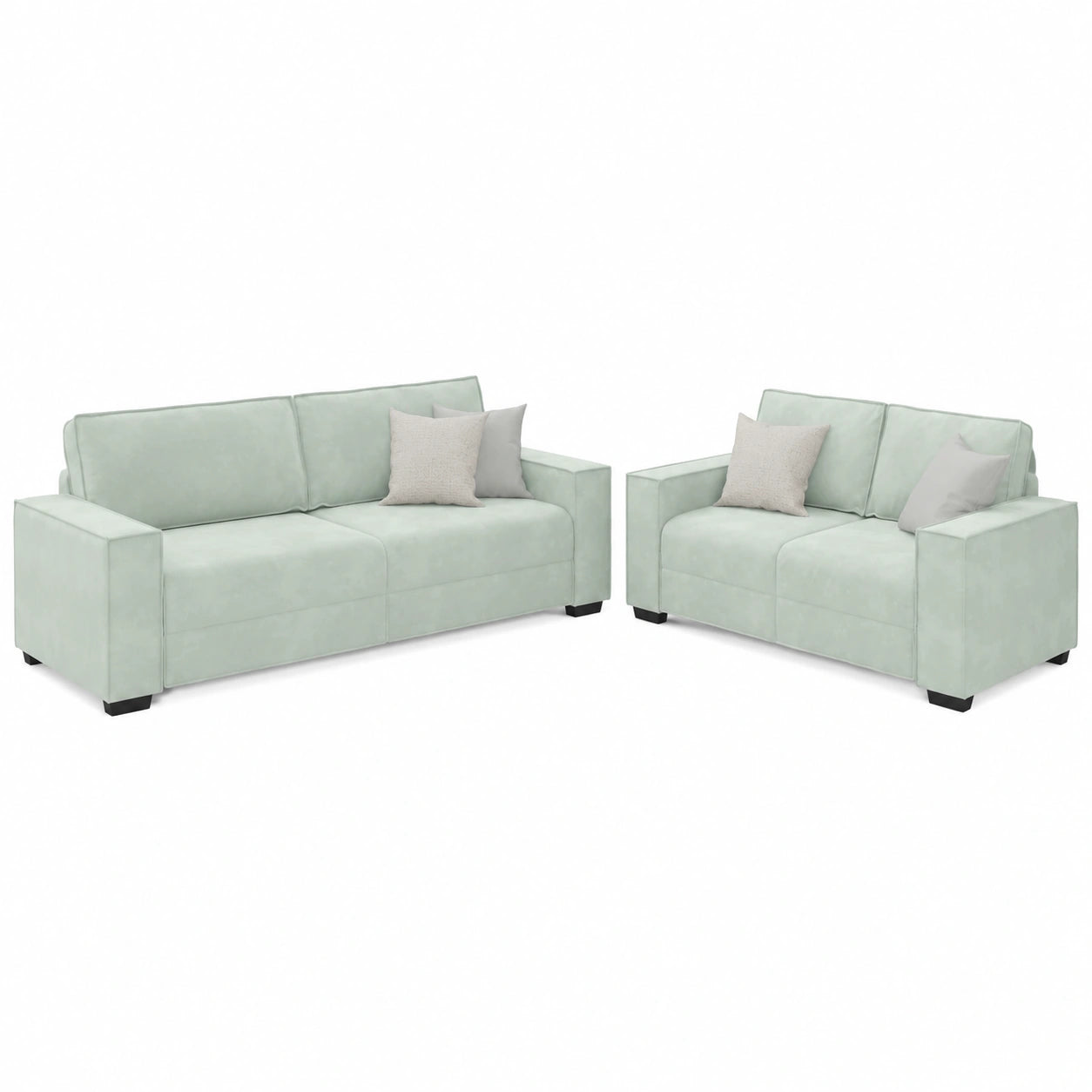 Elegantes 2-Teiliges Sofaset aus Hellgrauem Samt, Komfortable Wohnlandschaft für Zuhause