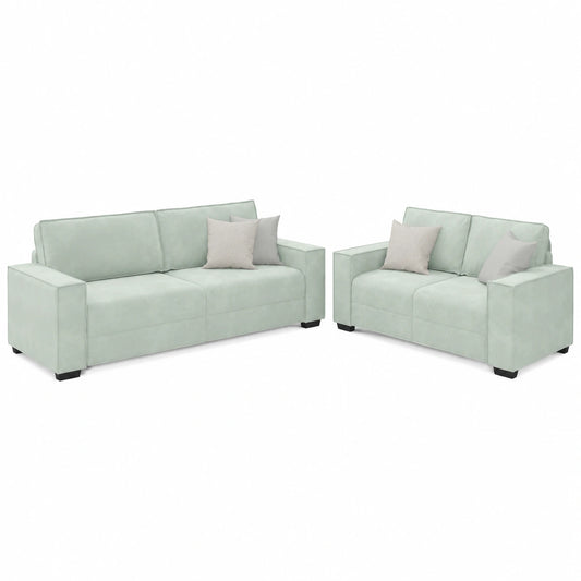 Elegantes 2-Teiliges Sofaset aus Hellgrauem Samt, Komfortable Wohnlandschaft für Zuhause