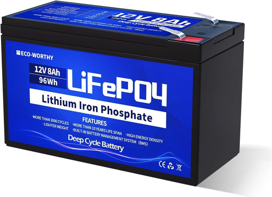 Akumulator ECO-WORTHY LiFePO4, 8 Ah, 12 V, kolor niebieski