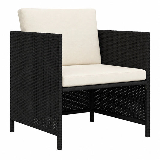 Modulares Gartensofa aus PE-Rattan für Außenbereiche, inklusive cremefarbener Kissen, 60x60 cm, Schwarz