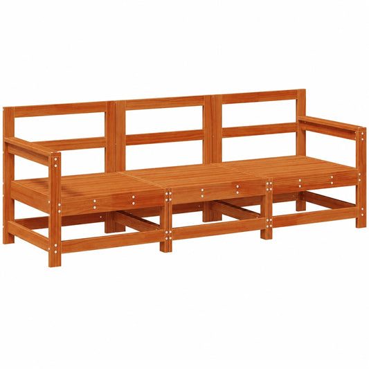 Modulares Garten-Sofa Set 3-teilig Wachsbraun, Outdoor Relax-Sitzgruppe aus Kiefernholz