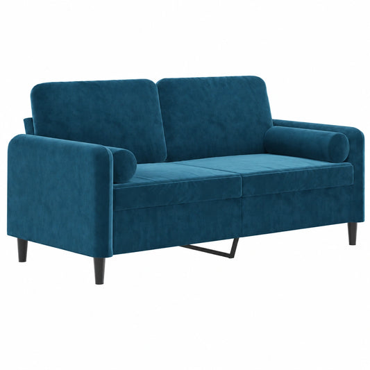 Blaues Samt-Sofa, 2-Sitzer, 140 cm, inkl. Kissen, Metallrahmen, für modernes Wohnzimmer