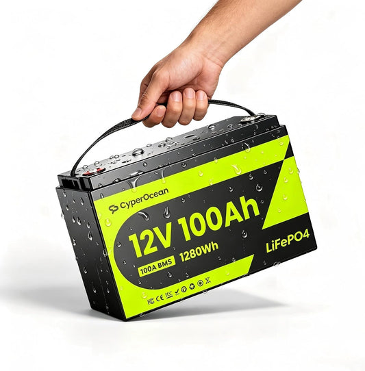 Akumulator BMS 100A, 100 Ah, 1280 Wh, 12 V, kolor szary i żółty