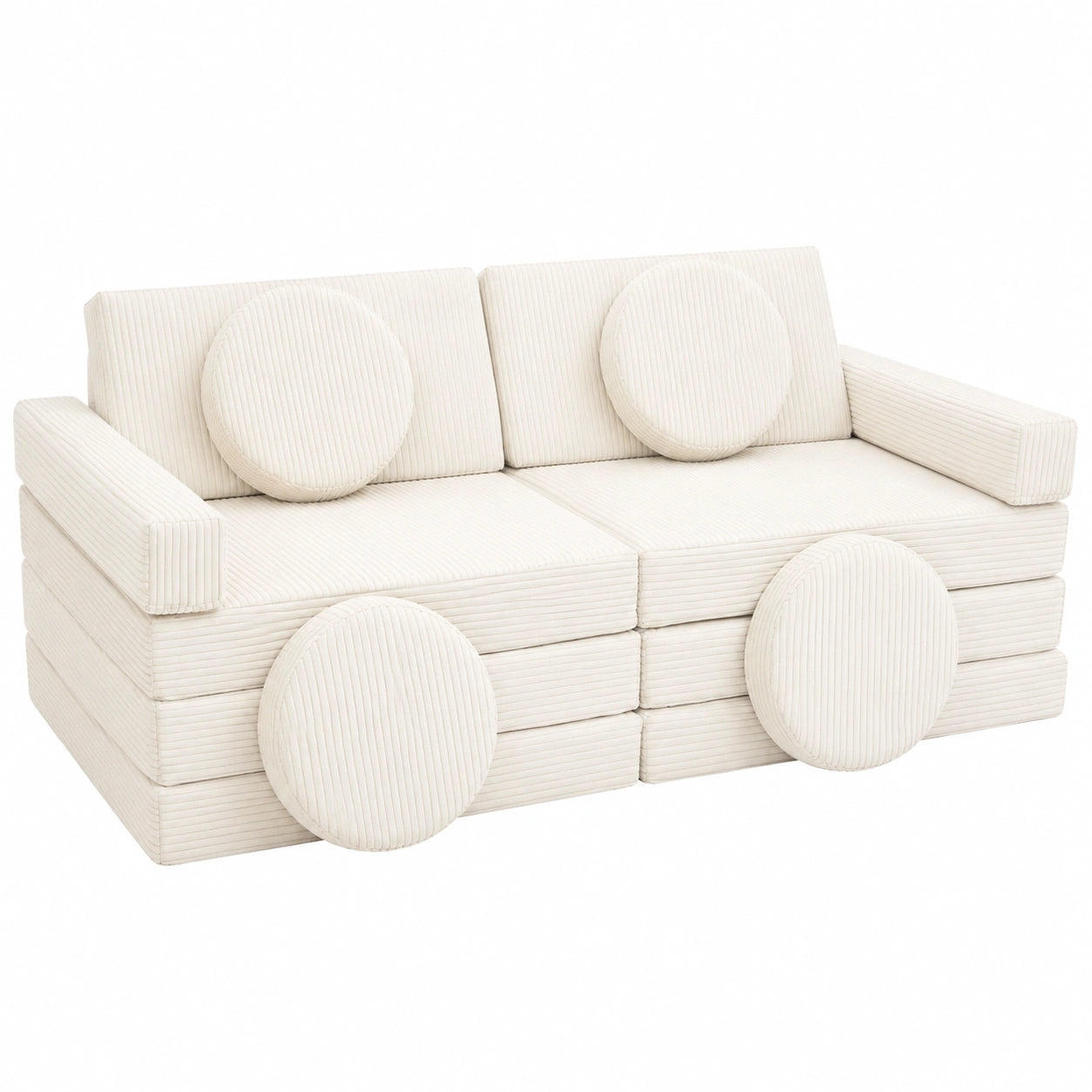 Velinda Kindersofa Modulspielmöbel mit Bausteinset und Lenkrad in Creme Cord