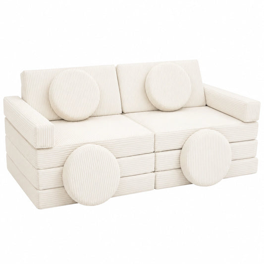 Velinda Kindersofa Modulspielmöbel mit Bausteinset und Lenkrad in Creme Cord