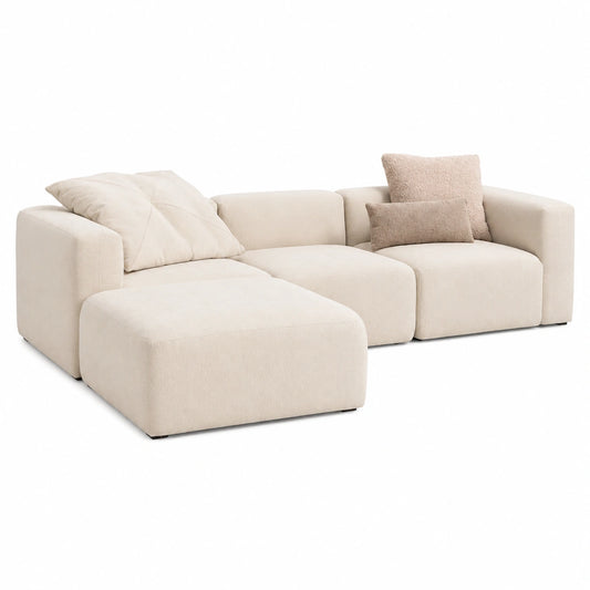 Modulares Ecksofa Adrian in Creme, 4-teilig mit Ecksesseln, Sessel und Hocker