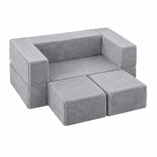 COSTWAY Kinder-Schaumstoffsofa mit abnehmbarem Bezug, Vielseitiges Spielsofa für Jungen und Mädchen, Ausziehbares Modulsofa für Kinderzimmer