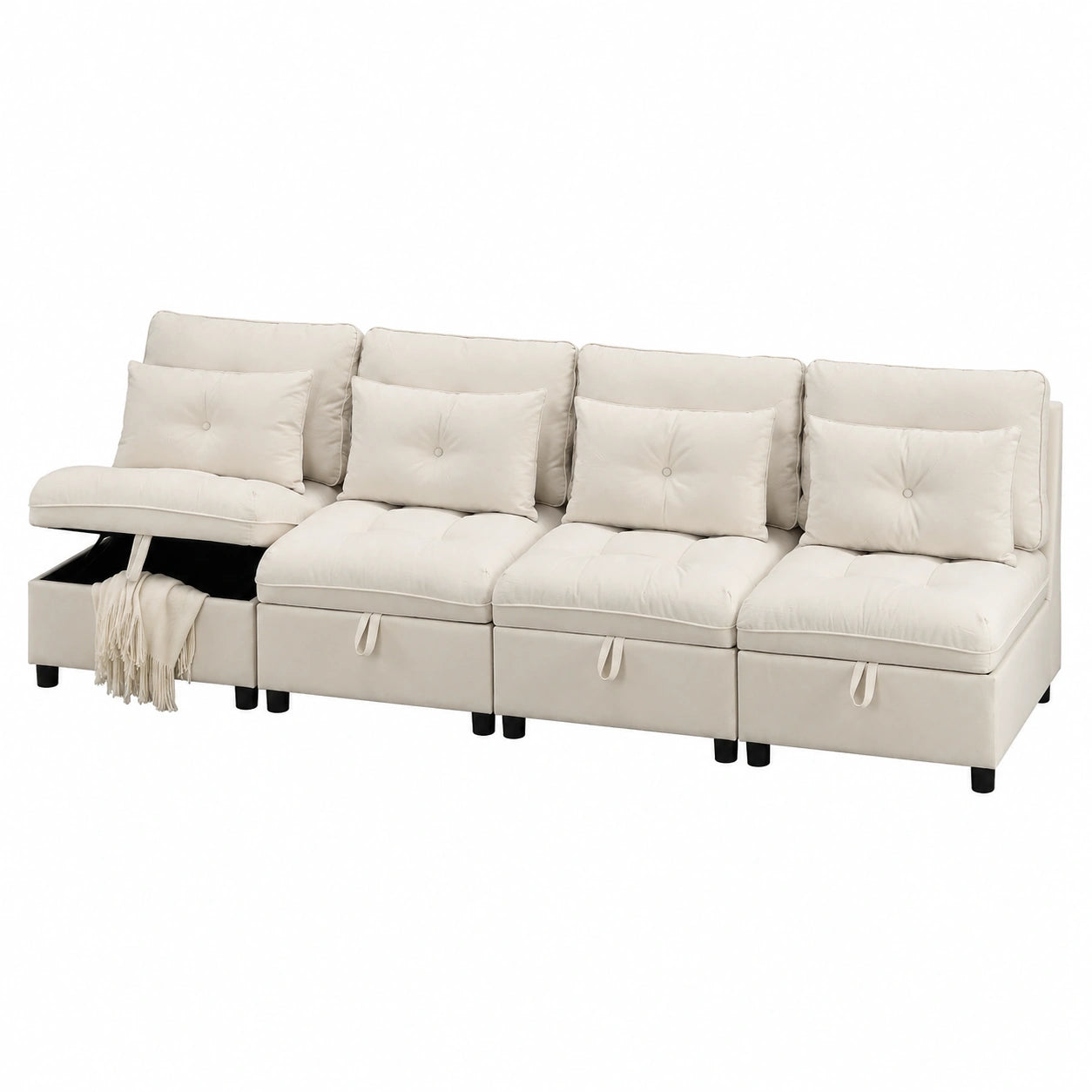 Cloud 4-Sitzer Modulares Sofa mit Stauraum und Schlaffunktion, Chenille-Stoff in Beige