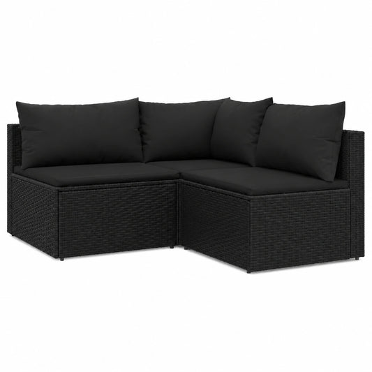 Outdoor Garten-Lounge-Set aus schwarzem Polyrattan, wetterfest mit Kissen, für Balkon und Terrasse, 3-teilig